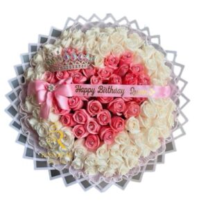 Ramo de 100 rosas blancas y rosadas