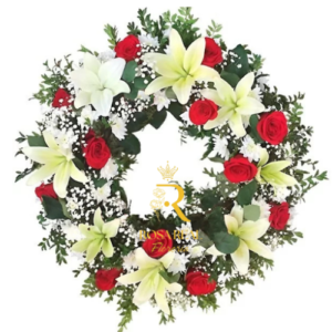 Corona Fúnebre con 12 Rosas y 7 Lilium