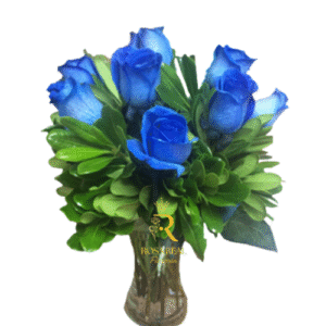 Florero con 6 Rosas Azules Tinturadas
