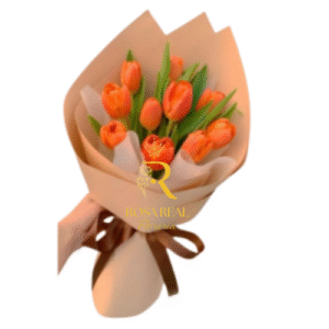 Ramo de 10 tulipanes naranjas naturales con envoltorio elegante