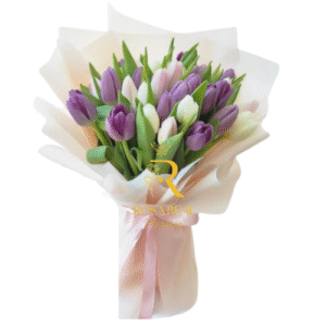 Ramo delicado de 20 tulipanes bicolor en tonos suaves