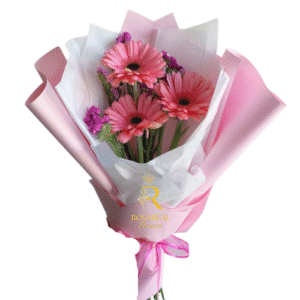 Ramo de 3 gerberas frescas y coloridas en presentación elegante