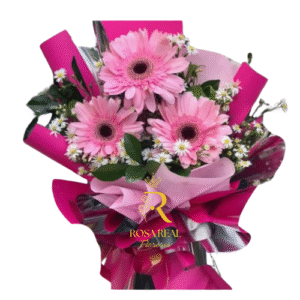 Ramo de 3 gerberas envuelto en papel delicado premium