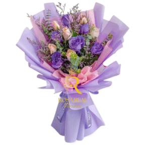 Ramo de 10 rosas moradas y rosadas con envoltura elegante – Rosa Real