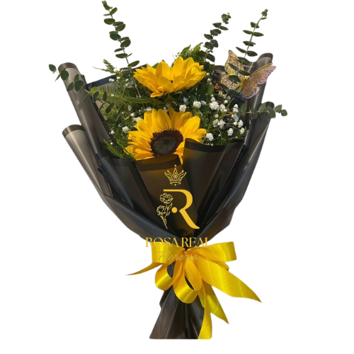Ramo de 2 girasoles con eucalipto fresco para regalo