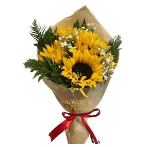ramo de 6 girasoles en arpillera con estilo natural y fresco