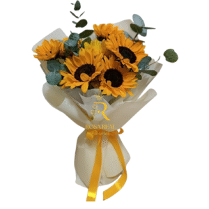 ramo de 8 girasoles frescos con envoltura decorativa natural