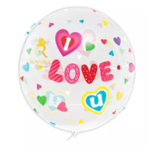 Globo burbuja transparente con mensaje Happy Birthday para complementar regalos de cumpleaños.