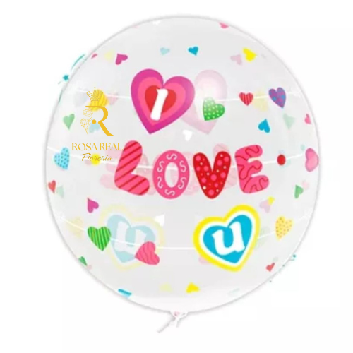 Globo burbuja transparente con mensaje Happy Birthday para complementar regalos de cumpleaños.