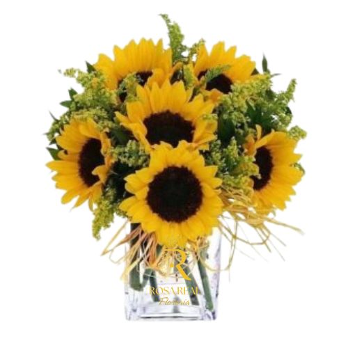 Florero de 10 girasoles frescos en presentación elegante
