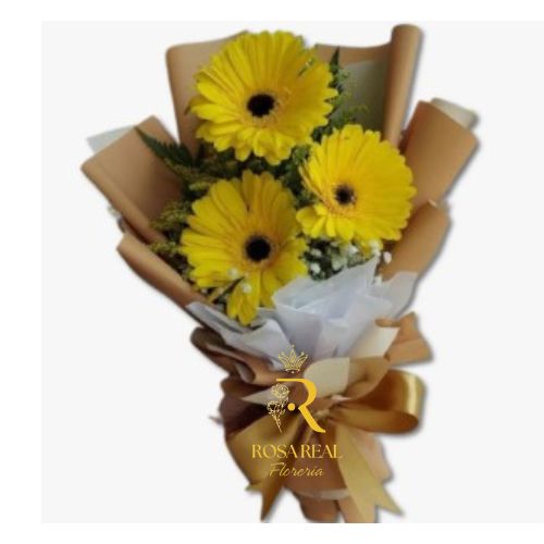 Ramo de 3 gerberas frescas con envoltura elegante