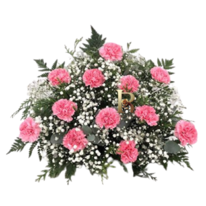 Canasta de 10 claveles rosados con follaje decorativo y flores de relleno