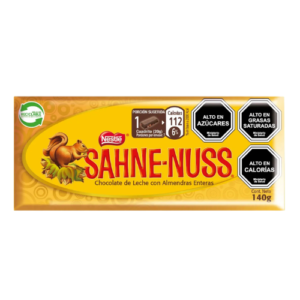 Chocolate Nestlé Sahne-Nuss de leche con almendras enteras en barra de 140g.