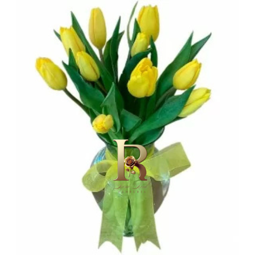 Florero con 10 tulipanes amarillos frescos en Santiago - Rosa Real