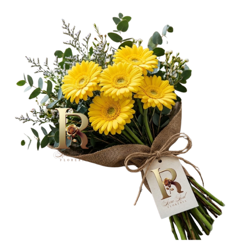 Ramo de 5 gerberas con delicado follaje en Santiago - Rosa Real