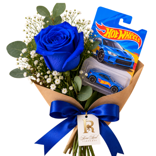 Rosa Azul tinturada con Hot Wheels