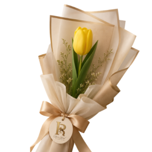 Ramo de un tulipán amarillo con envoltura elegante