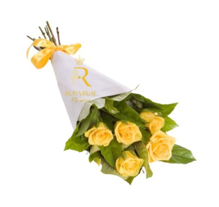 Ramo de 5 rosas amarillas frescas en envoltorio fino en Santiago - Rosa Real